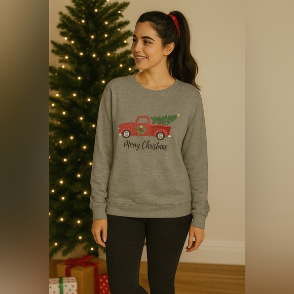 Christmas Tees - 2 Women’s Holiday tees. 1 red gnome, 1 gray truck. Size Medium - Picture 3 of 5